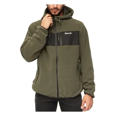 (S, Khaki) Bench Mens Blaine Full Zip Hooded Outdoor Warm Winter Fleece Jacket Coat