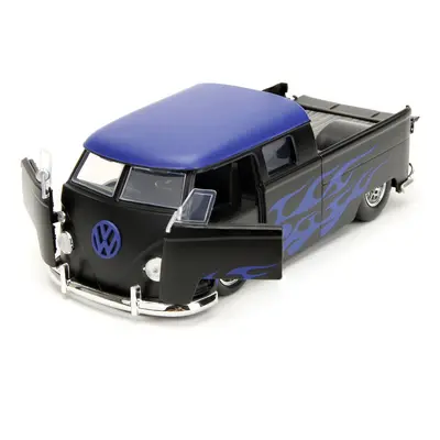 1963 Volkswagen Bus Pickup Truck Matt Black with Matt Blue Top and Flames Graphics Punch Buggy S