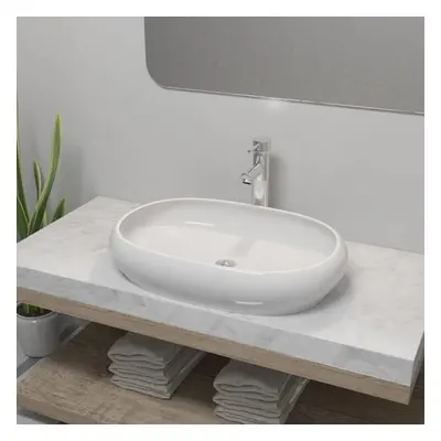 vidaXL Bathroom Basin with Mixer Tap Ceramic Oval White Above Counter Sink