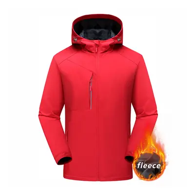 (Red, XL) Men's Winter Inner Fleece Waterproof Jacket Custom Printing Embroidery Logo Outdoor Wi