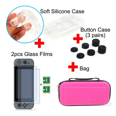 (6 in Kit-Pink) Portable Hard Shell Case for Nintend Switch Water-resistent EVA Carrying Storage