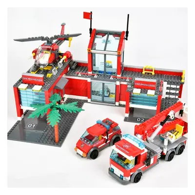 (as the picture) 774pcs Fire Station Model Building Blocks Truck Helicopter Firefighter Bricks C