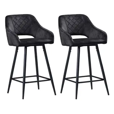 HOMCOM Bar Stools Set of Velvet-Touch Fabric Counter Bar Chairs Dark Grey