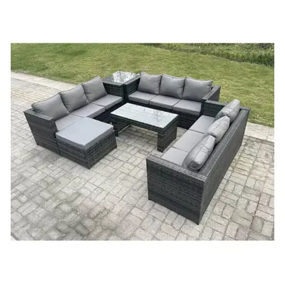 Fimous Outdoor Rattan Garden Furniture Lounge Sofa Set With Oblong Rectagular Coffee Table Big F