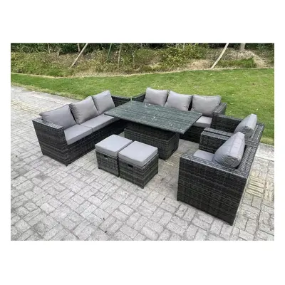 Fimous Seater Wicker PE Garden Furniture Rattan Sofa Set Outdoor Adjustable Rising Lifting Dinin