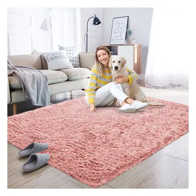 (160X230 CM, Pink ) Large Shaggy Fluffy Rugs Anti Slip Soft Carpet for Luxury Floor Area Bedroom