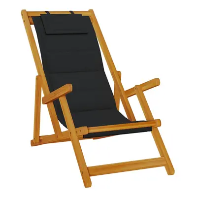 (black) vidaXL Folding Beach Chair with Armrests Blue Acacia Wood & Textilene