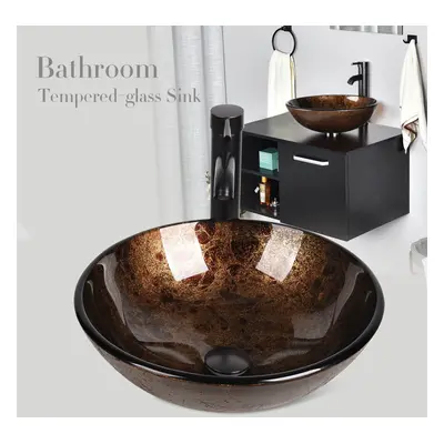 Tempered Glass Basin Sink Bathroom Clockroom Countertop Wash Bowl Tap