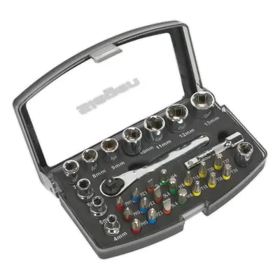 31 Piece Socket & Colour-Coded Bit Set - 1/4" Sq Drive Ratchet - Storage Case