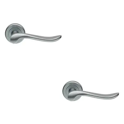 2x PAIR Scroll Shaped Lever Handle on Round Rose Concealed Fix Satin Chrome