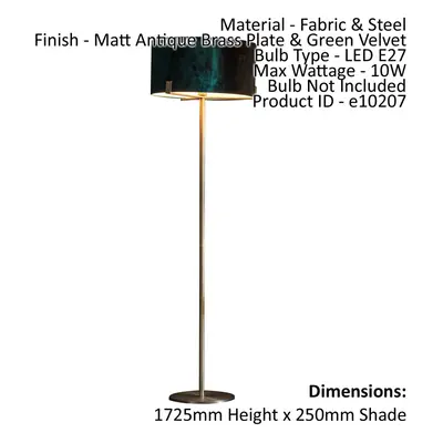 Floor Lamp Light Matt Antique Brass & Green Velvet 10W LED E27 Base & shade