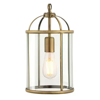 Hanging Ceiling Pendant Light Brass & Glass Lantern Box Shade Lamp Bulb Holder