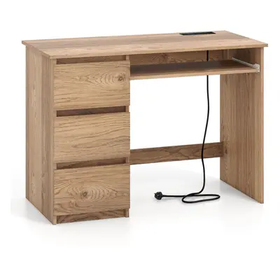 Computer Desk Modern Office Desk w/Power Outlet & Keyboard Tray-Natural