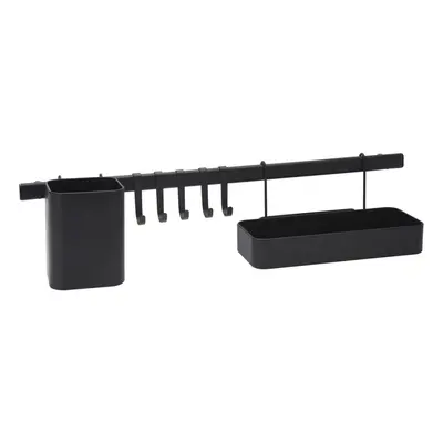 60cm Matte Black Metal Wall Mounted Kitchen Organiser Utensil Holder and Shelf