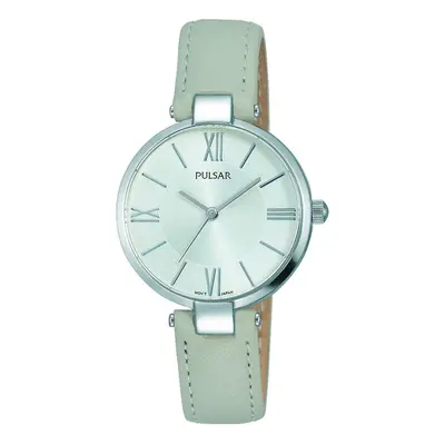 Ladies Grey Leather Strap Silver Dial 50M Watch