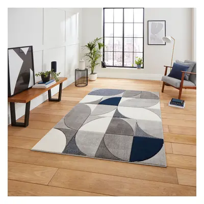 (Grey / Navy) Think Rugs Matrix MT63 Hand Carved High Density Pile Rug