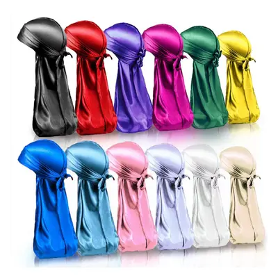 BIgEDDIE 12Pcs Durag Pack, Durags for Men Silky, Silk Durag for Men Women Waves, Satin Du rag wi