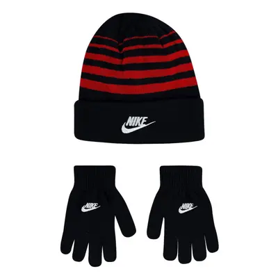 Nike Boy`s Beanie & Gloves Piece Set (Black(9A2909-R1N)/University R