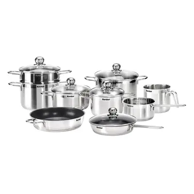 Karcher Jette Cookware Set with Pans, Stainless Steel, 14-Piece with Glass Lids