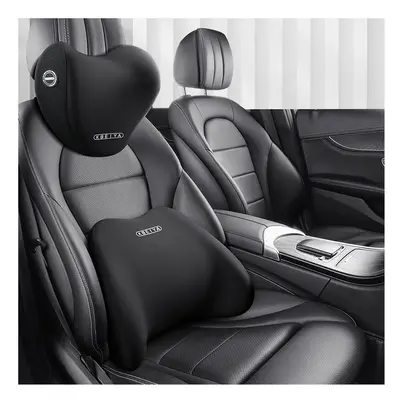 (black set) Car Lumbar Support Headrest Neck Pillow Soft Breathable Cushion Memory