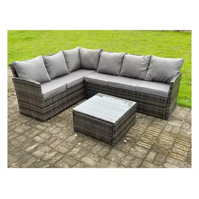 Fimous High Back Rattan Corner Sofa Set Outdoor Furniture Coffee Table