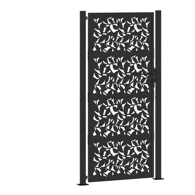 (steel/black, x cm/leaf design) vidaXL Garden Gate 105x180 cm Weathering Steel Flame Design fenc