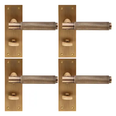 4x PAIR Knurled Round Lever on Slim Bathroom Backplate x 50mm Antique Brass