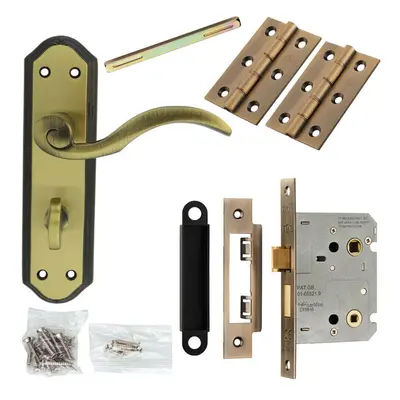 Door Handle & Bathroom Lock Pack Bronze Spiral Lever Thumb Turn Backplate