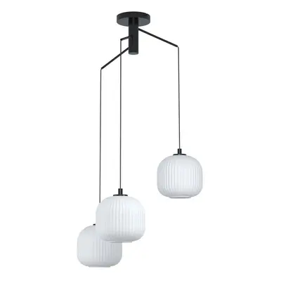 Pendant Bulb Ceiling Light Colour Black Shade White Ridged Glass E27 3x40W