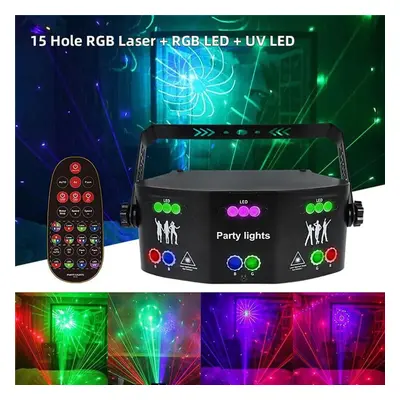 (15 Hole RGB LaserEU plug) Eye Rgb Disco Dj Beam Laser Light Projector Dmx Remote Strobe Stage L