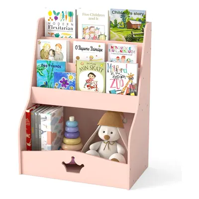 Kids Bookshelf Montessori Bookshelf With Shelves & Open Compartment Pink