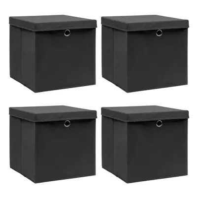 vidaXL 4x Storage Boxes with Lid Black Foldable Fabric Organiser Chest bin