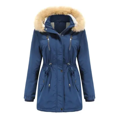 (navy blue, XL) Women&apos;s Warm Winter Parka Coat Faux Fur Hooded Fleece Lined Thicken Sherpa 