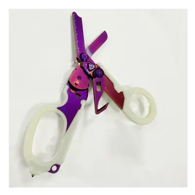 (Purple Fluorescence) Multifunction Portable Emergency Shears with Lock Latch Tactical Folding S