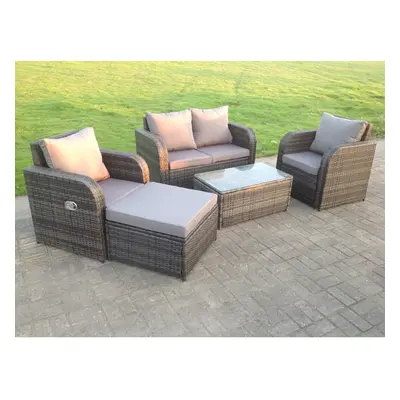 Fimous Rattan Garden Furniture Set Adjustable Chair Loveseat Sofa