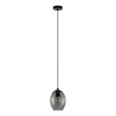 Pendant Ceiling Light Black Shade Black Transparent Smoked Glass E27 1x40W