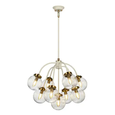 9 Light Ceiling Pendant Cream Painted +Aged Brass Finish Plated LED E14 60W Bulb