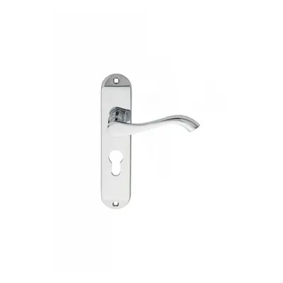 PAIR Curved Lever on Chamfered Euro Lock Backplate x 40mm Polished Chrome