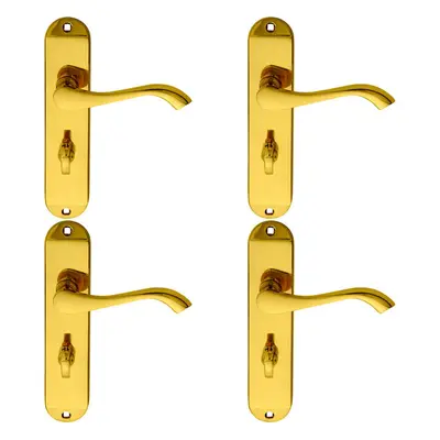 4x PAIR Curved Handle on Chamfered Bathroom Backplate x 40mm Polished Brass