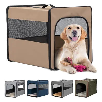 (L:79cm x 53.5cm x 66cm, Brown) Dog Travel Crate, Portable Dog Crate - Large Dog Carrier with Th