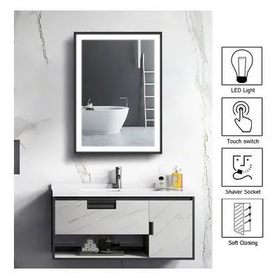 Anti Fog LED Illuminated Touch Sensor Mirrored Bathroom Cabinet with Shaver Socket W 500mm x H m