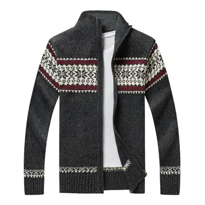 (black, 5XL) Men&apos;s Velvet Knitted Cardigan Autumn And Winter Wool Cardigan Casual Thicken W