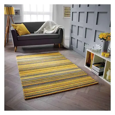 (OCHRE, x cm) Modern Multi Coloured 100% Wool Rugs Stripe Line Design Small Extra Large Hall Run