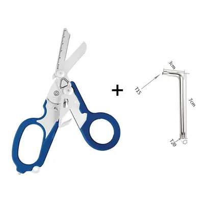 (Blue) Multifunction Emergency Shears Portable First Aid Tactical Folding Scissor Outdoor Surviv