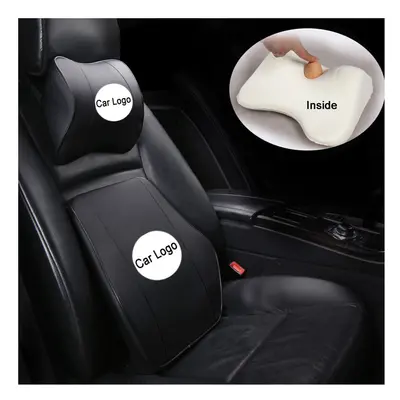 (other Logo pillow) Car Headrest Pillow Pu Leather Memory Foam Comfortable Neck Pillows Support