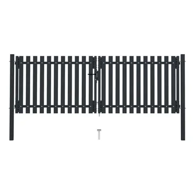 vidaXL Double Door Fence Gate Steel 306x125cm Anthracite Garden Barrier Border