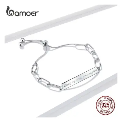 (925 silver) Bamoer 100% Sterling Silver Silver Chain Bracelet For Women Lettering Plate Thanksg