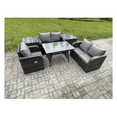 Fimous Pieces Outdoor Garden Dining Sets Rattan Furniture With Love Sofa Side Tables Dark Grey M