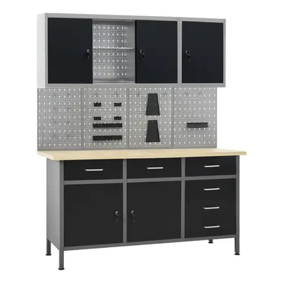 vidaXL Workbench with Four Wall Panels and Two Cabinets Work Table Workstation