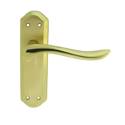 PAIR Curved Lever on Sculpted Latch Backplate x 48mm Satin/Polished Brass